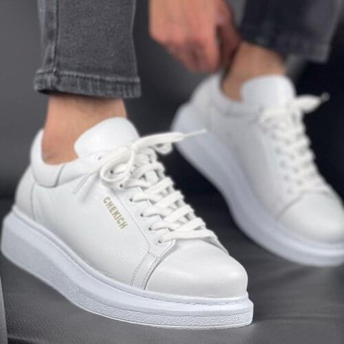 Chekich Sneakers White Genuine Leather For Men Hiking Sport Walking Running Original Fashion Spring&Autumn Vulcanized Breathable Flexible White Sole Lightweight Tennis Comfortable Man Footwear Unisex For Women GLCH257