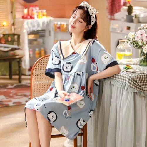 Summer Cotton M-3XL Sleepwear Women Nightdress Womens Cotton Cartoon Ladies Nightgown Sexy Nightwear Plus Size Home Sleep Dress