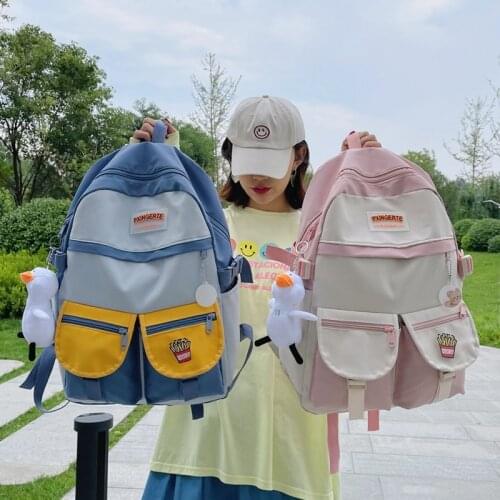 Summer Fashion Womens Backpack Canvas Contrast Color School Bag For Girls Large Capacity Backpack With Many Pockets Travel Bags