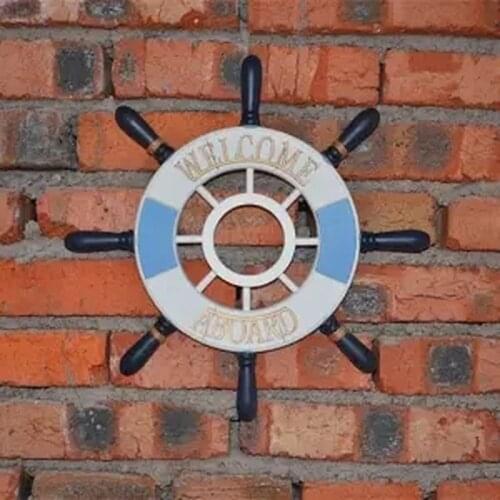 Wall Clock Mediterranean Ship Rudder Steering Wheel Large Helmsman Decorative Rudder Pilot Rudder Solid Wood Marine Wall