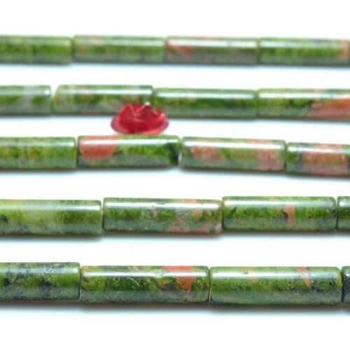 Natural Unakite Jasper Smooth Tube Loose Beads Wholesale Gemstone Semi Precious Stone Bracelet Necklace Diy Jewelry Making 15"