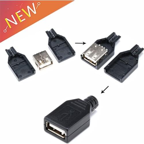 New 10pcs Type A Female USB 4 Pin Plug Socket Connector With Black Plastic Cover A Type Wire Bonding Base Plastic Case DIY