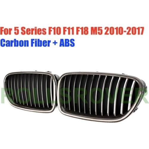 ROLLSROVER Pair of Carbon Fiber Front Bumper Grille For 5 Series F10 F11 F18 M5 2010-2017 Single Strip Car Styling
