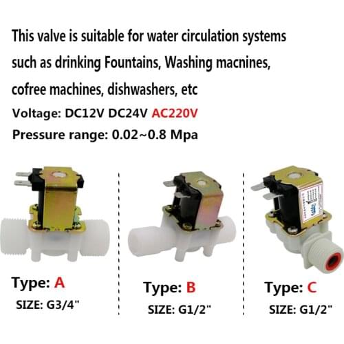 1/2" Plastic Solenoid Valve 3/4" 12V 24V 220V Magnetic Washing Machine Dispenser Drinking Water Pneumatic Pressure Controller Sw
