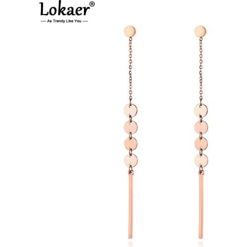 Lokaer Bohemia Stainless Steel Smiling Face Tassel Drop Earrings Jewelry OL Style Rose Gold Dangle Earring For Women Girl E19094