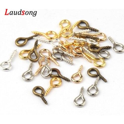 200pcs/lot Small Tiny Mini Eye Pins Eyepins Hooks Eyelets Screw Threaded Gold Clasps Hooks Jewelry Findings For Making DIY