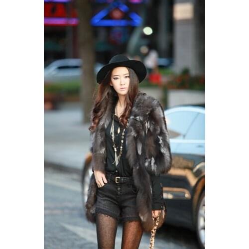Free shipping New Silver fox coat women long natural fox fur coats winter fox fur jacket custom plus size J310025