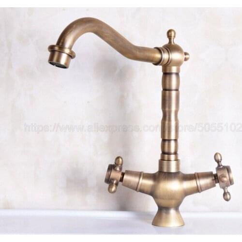 Basin Faucets Antique Brass Double Cross Handle Bathroom Sink Faucet Swivel Spout Bathbasin Vanity Mixer Taps znf247