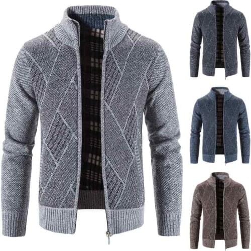 Men spring and winter striped sweater with thick wool sweater warm casual long sleeve jacket cardigan fashion coat