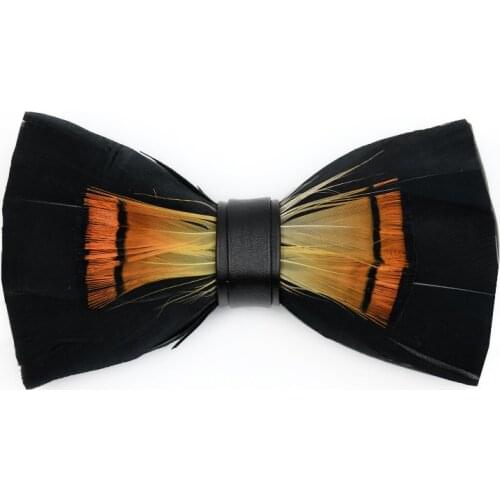 Unique Original Black Feather Bow Tie Natural Hand Made Bowtie With Gift Box For Men Business Party Wedding