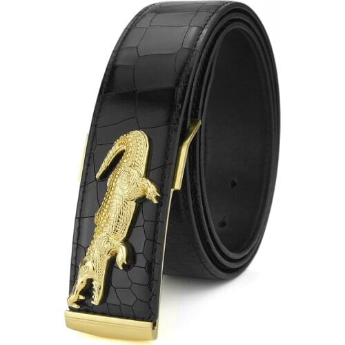 High Quality Crocodile buckle belt for men Upscale full grain leather Waist Strap Copper buckle luxury Casual ceinture homme