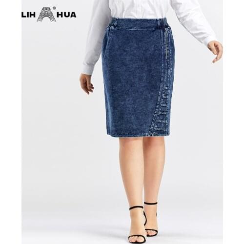 LIH HUA Womens Plus Size Denim Skirt High Flexibility Slim Fit Dress Casual Woven Skirt