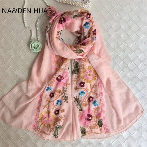 Women Solid viscose cotton Embroidered scarf muslim hijabs scarves fashion wraps heads shawls muffler 10pcs/lot fast shipping