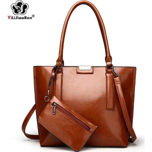 High Quality Oil Wax Leather Handbag Sets for Women Large Capacity Handbag Casual Tote Bag Luxury Handbags Women Bags Designer