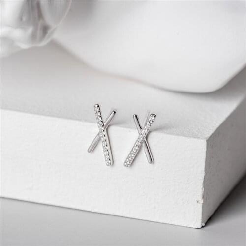 925 Sterling Silver Crystal Cross Stud Earrings For Women Girls Party Wedding Fashion Jewelry Pendientes eh131