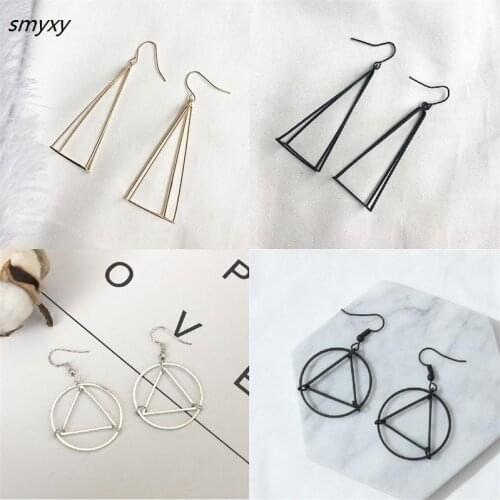 Women Minimalist Hollow Triangle Circle Long Pendant Earrings Elegant Ladies Ear Jewelry