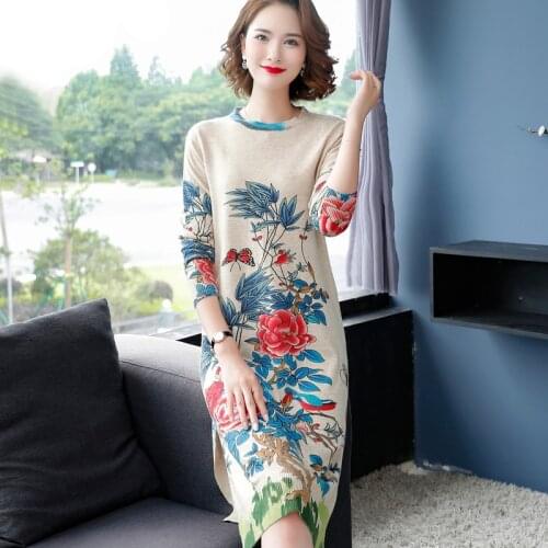 2021 Winter Loose Floral Knitting Long Pullovers Autumn Casual 3XL Plus Size Wool Sweater Dresses Women Elegant Bodycon Sweaters