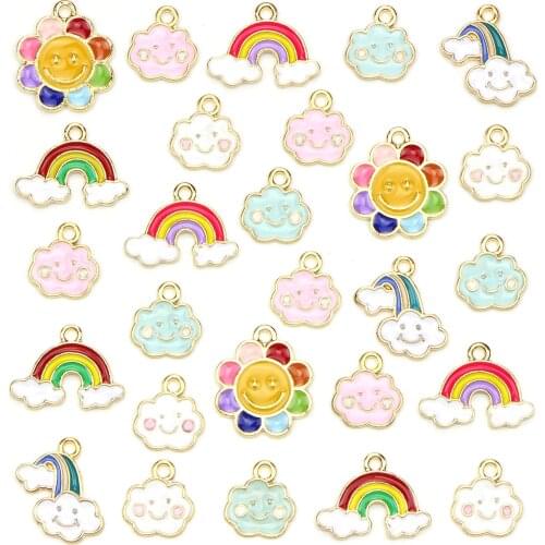27PCS Mixed Color Oil Drop Rainbow Enamel Charms DIY Jewelry Bracelet Necklace Pendant Charms Gold Tone Enamel Floating Charm