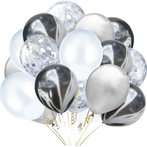 30pcs/set 12inch Black Agate Color Silver Latex Confetti Balloon Set Wedding Baby Shower Kids Birthday Party Festival Decor