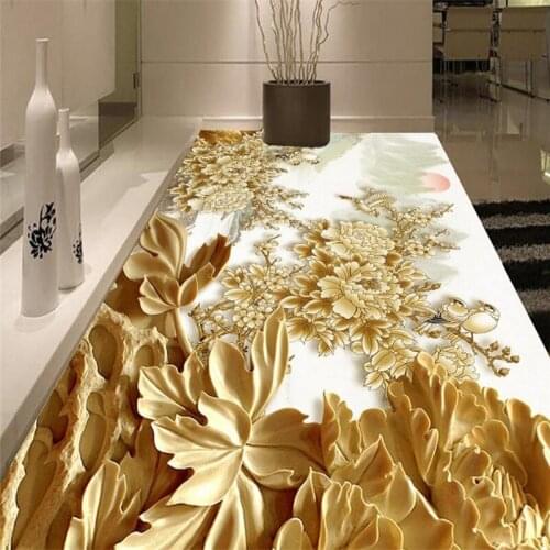 Beibehang 3D three-dimensional abstract floral carvings floor PVC waterproof floor relief flower self-adhesive 3D floor