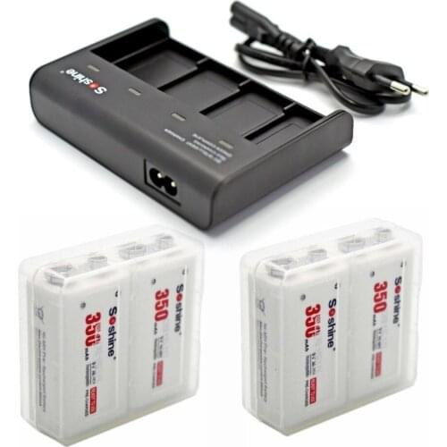 4PCS Soshine Ni-MH 9V 350mAh rechargeable battery 9V Ni-MH Battery With Soshine 9V V4 EU Battery Charger