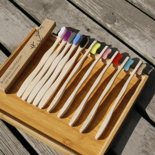 5pcs Adult wave bamboo charcoal toothbrush wooden handle biodegradable teeth brushes environmental tooth brush case