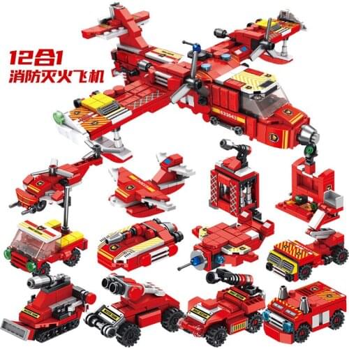 572Pcs Firefighting Series Educational Building Blocks Toys For Kids Boys DIY Birthday Gift 633043 2 Changes 12 In 1 Plane Model
