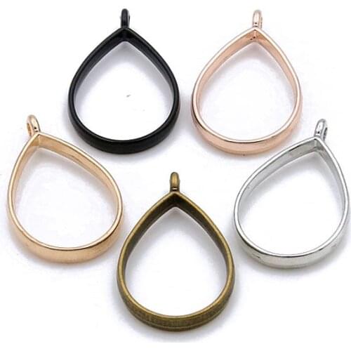 6pcs Small Size 33*18mm Three Color Alloy Jewelry Accessories Core Drop Charm Hollow Glue Blank Pendant Tray Bezel