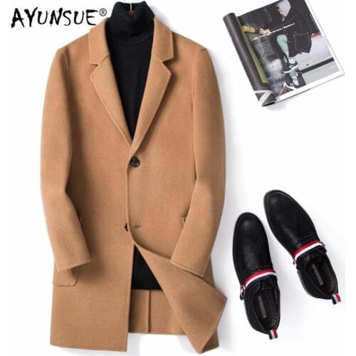 AYUNSUE 100%Wool Coat Men Spring Autumn Long Jacket Men Double-sided Korean Coat and Jacket Casaco Masculino M063 YY312