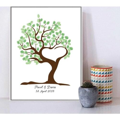 Free Custom Name Date Creative Wedding Tree Fingerprint Guestbook For Romantic Wedding and Party Guest Book Ink Pad Included