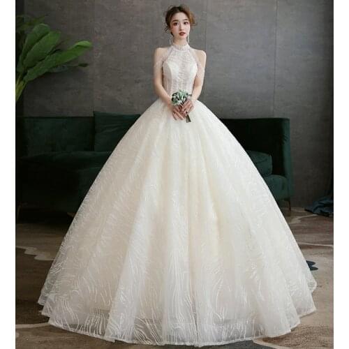 Glitter Fabric New Halter Neckline With Tassel Elegant Wedding Dress Floor Length Bridal Gown Custom Plus Sizes Vestido De Noiva