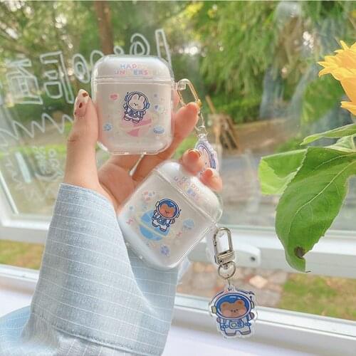 For AirPods Case Cute Planet Rabbit Bear Earphone Case For AirPods 2 3 AirPods Pro Soft TPU Clear Headphone Cover with Keychain