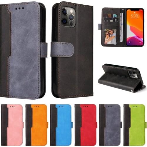 Full Protection Phone Case for iPhone 12 11 Pro Max SE 2020 XR XS 6 7 8 Plus Flip Leather Wallet Cover Color Splicing New Fundas
