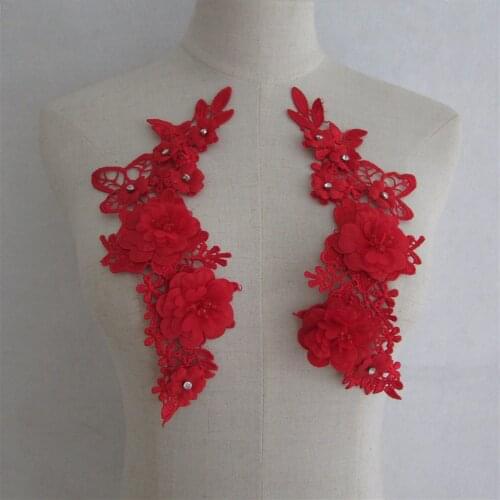 Elegant Embroidery Red Floral Lace Neckline Neck fabric Flower fine DIY Collar Sewing Supplies Craft Decorate costume supplies