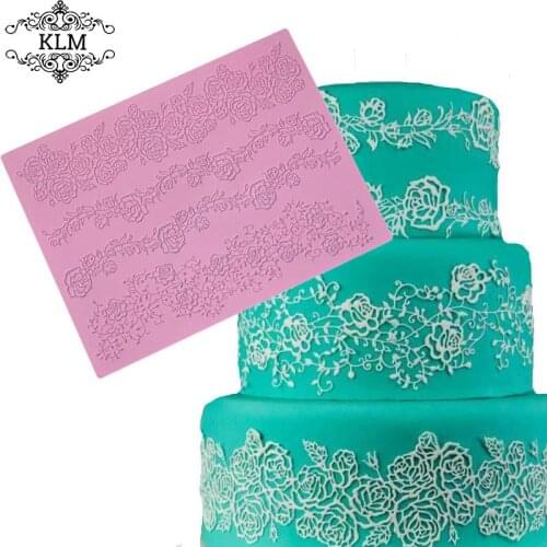 KLM-B005 Large rose silk lace cake decoration silicone mold 4 Lace DIY Cake Tools