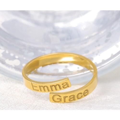 Custom Name Ring Stainless Steel Double Name Engraving Ring For Women Engraving Tow Name Gold Ring anillos mujer BFF Jewelry