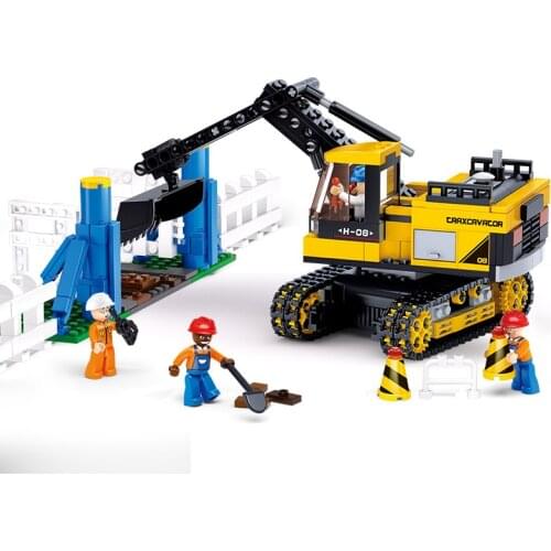 SLUBAN 2021 Excavator City Vehicle Engineering Building Blocks Educational Kit Bricks Classic Construction Sets Model Kids Toys