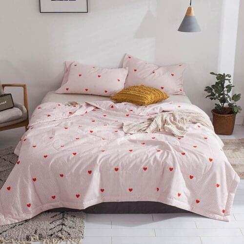 Papa&Mima INS Pink Hearts Lines Summer Air Conditioning Quilt Stitching Throws Blanket Washable Cotton Twin Queen Size