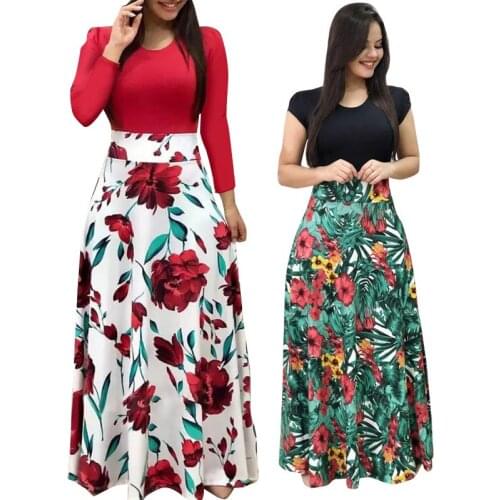 Hot Sales Plus Size Women Autumn Dress 2020 Patchwork Vintage Floral Long Dresses Casual O-neck Long Sleeve Boho Party Dress
