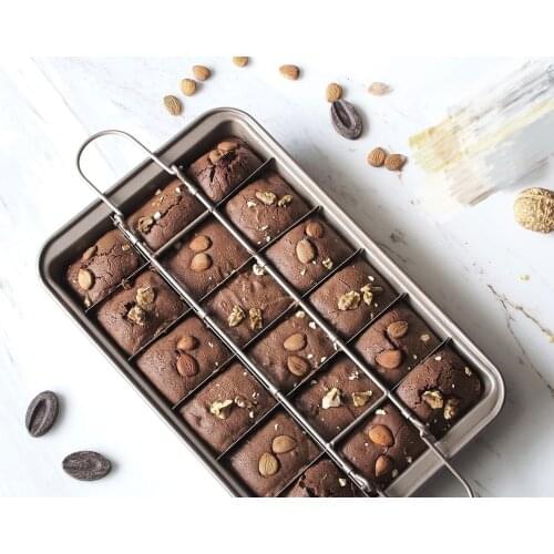 18 Holes Brooklyn Brownie Copper Nonstick Baking Pan with Built-In Slicer Ensures Perfect Crispy Edges Metal Utensi
