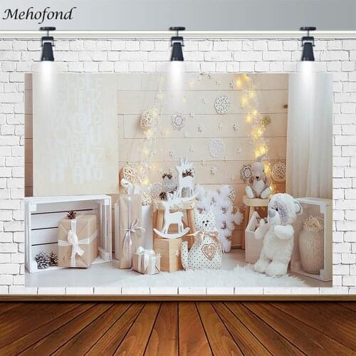 Mehofond Merry Christmas Backdrop Gift Sea Bear Rabbit Elk Decor Photography Background Props Photo Studio Banner Photozone