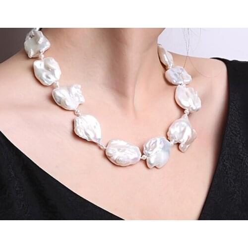 Fine White Freshwater Cultured Baroque Pearl Necklace Party Wedding Jewery Gift AAA 16-20"