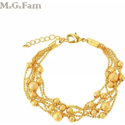 MGFam (20cm*6mm) Bracelet (6 line) Round Beads Womens Fashion Original Designs Pure Gold Color Allergy Free