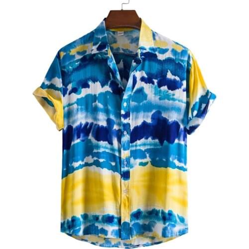 Tie Dye Shirts Men Short Sleeve Casual Mens Aloha Shirt Beach Holiday Hawaiian Camisas Summer Brand Colorblock Graffiti Camisa