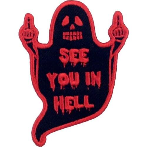 See You In Hell HORROR Punk Skull Embroidered Iron On Patch Of Clothing Accessories Ghost Applique Halloween