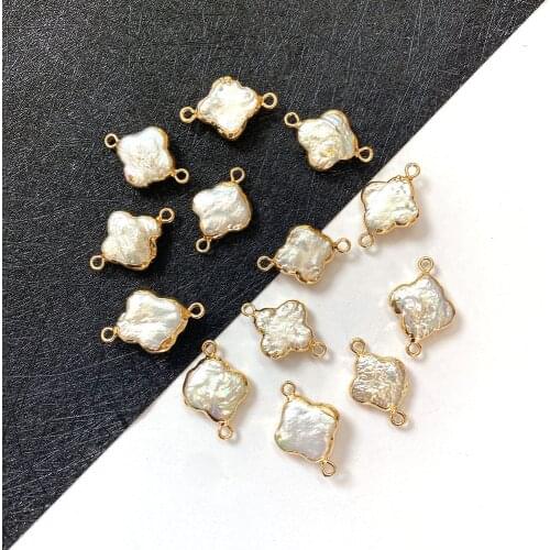 Natural Freshwater Pearl Plum Blossom Double Hole Connector for DIY Fashion Jewelry Making Necklace Bracelet Size 11x19mm14x22mm