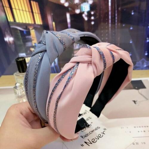 Fashion Luxurious Blue Patchwork Satin Hair Hoop Headband Hairband for Women Girls Gauze Hair Band simple Hair Accessories