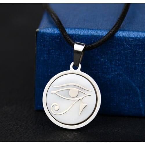 Natural God Horus Wedjat Eagle Eye White Shell Stainless Steel Necklace MOP Egyptian Eye of Providence Indian Jewelry Women Gift