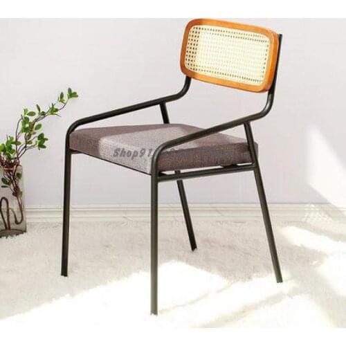 Simple Back Chair Nordic Solid Wood Rattan Chair Ins With Armchair Home Retro Woven Rattan Dining Chair Designer Chair