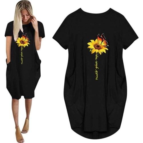 Plus Size Womens Jumper Black Dress Ladies Oversized Baggy Short Sleeve Pocket Pullover Mini Dress Vestidos Verano 2021 Mujer